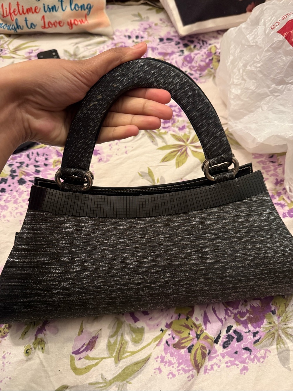 Sleek Black Metallic Evening Handbag